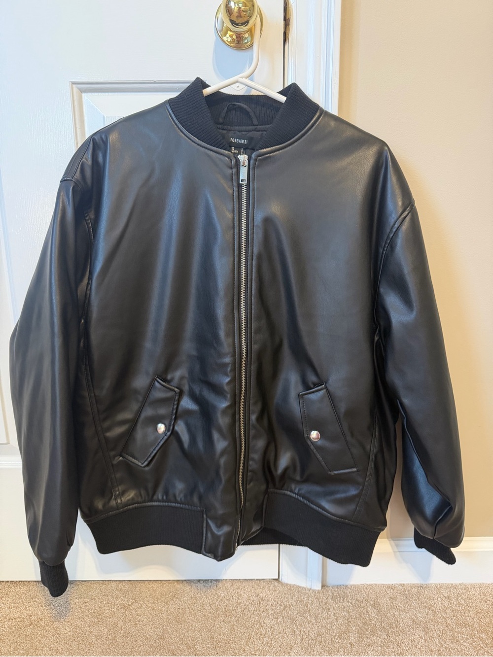 Forever 21 Black Faux Leather Bomber Jacket